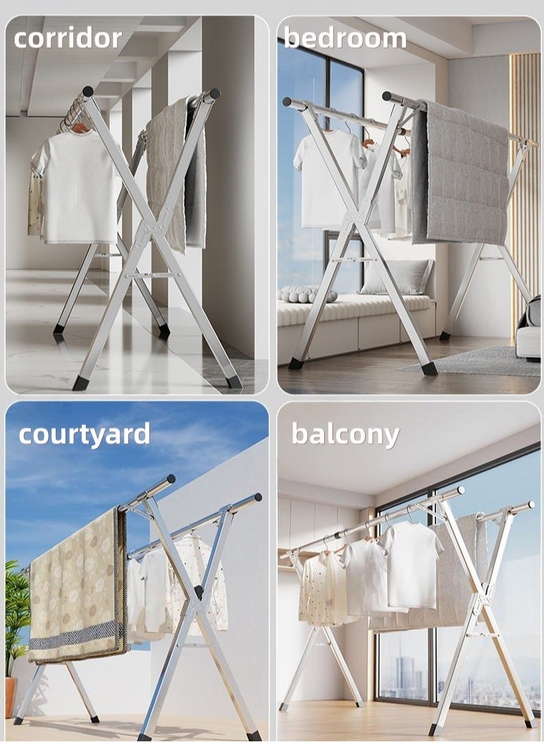 منشر ملابس قابل للطي – منشر غسيل ملابس أرضي ستانلس ستيل بارتفاع قابل للتعديل مع أذرع دوارة لتجفيف الملابس داخل المنزل وخارجه - Image 3